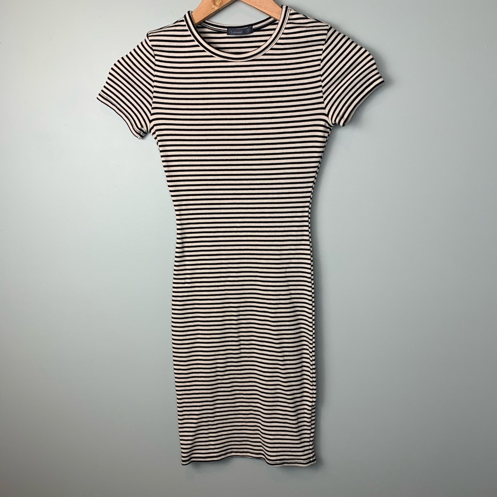 Striped ribbed bodycon dress